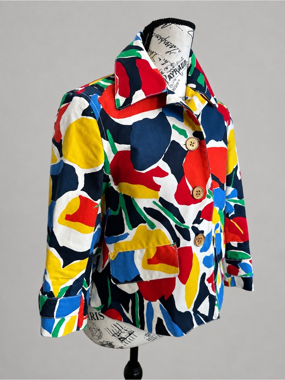 Lauren Ralph Lauren Petite P/S Abstract Floral Cotton Swing Jacket Gold Buttons